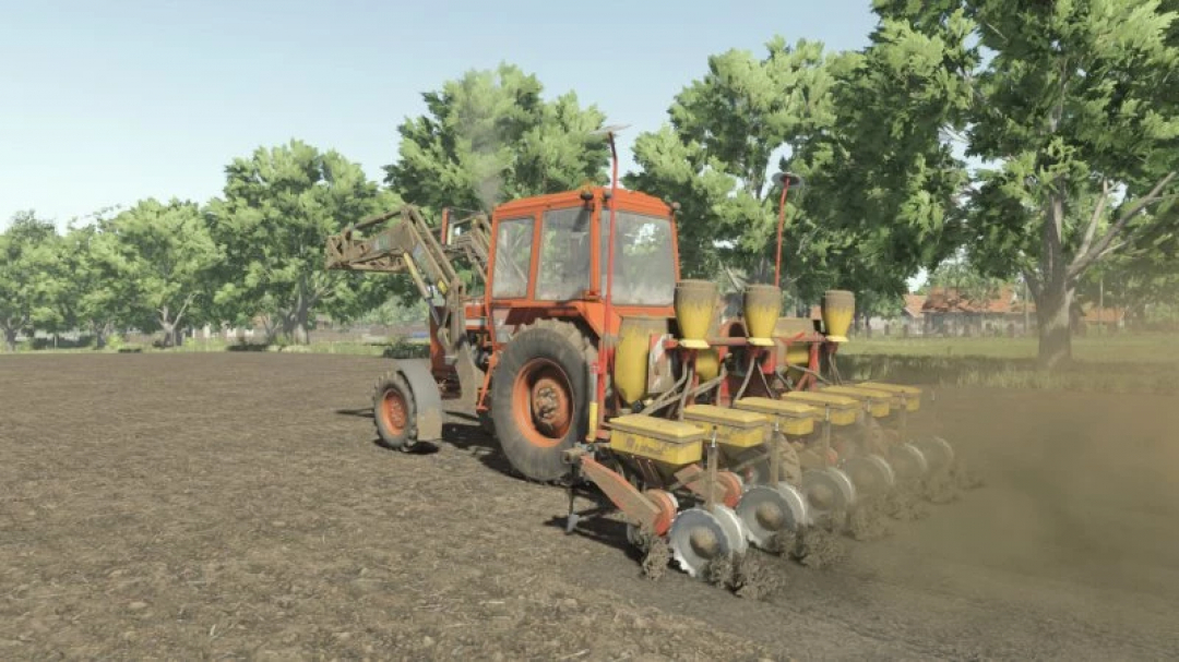 FS25 mod Rau Unisem MS4 / MS6 v1.0.0.0 in action, showcasing farming equipment on a field in Farming Simulator 25.