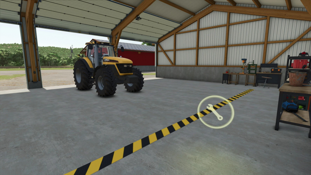 FS25 mod: Garage With Vehicle Workshop featuring a tractor inside. Perfect for Farming Simulator 25 enthusiasts.