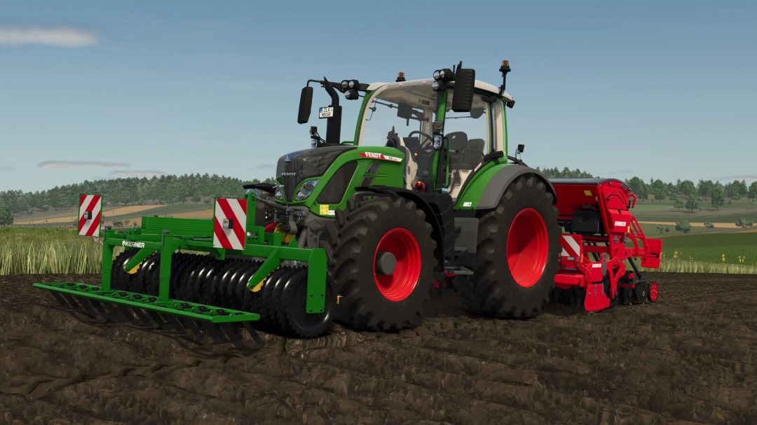 Kerner FP 300 plow mod attached to tractor in FS25, enhancing Farming Simulator 25 experience.