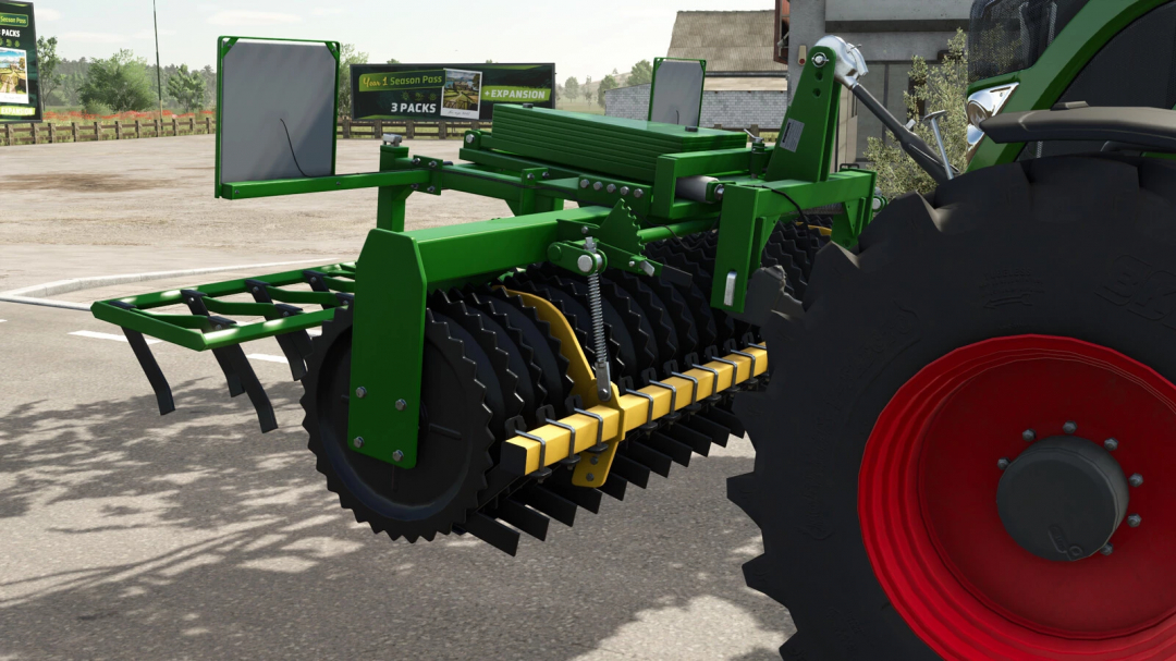 Kerner FP 300 mod in Farming Simulator 25, showcasing a green agricultural implement attached to a tractor.