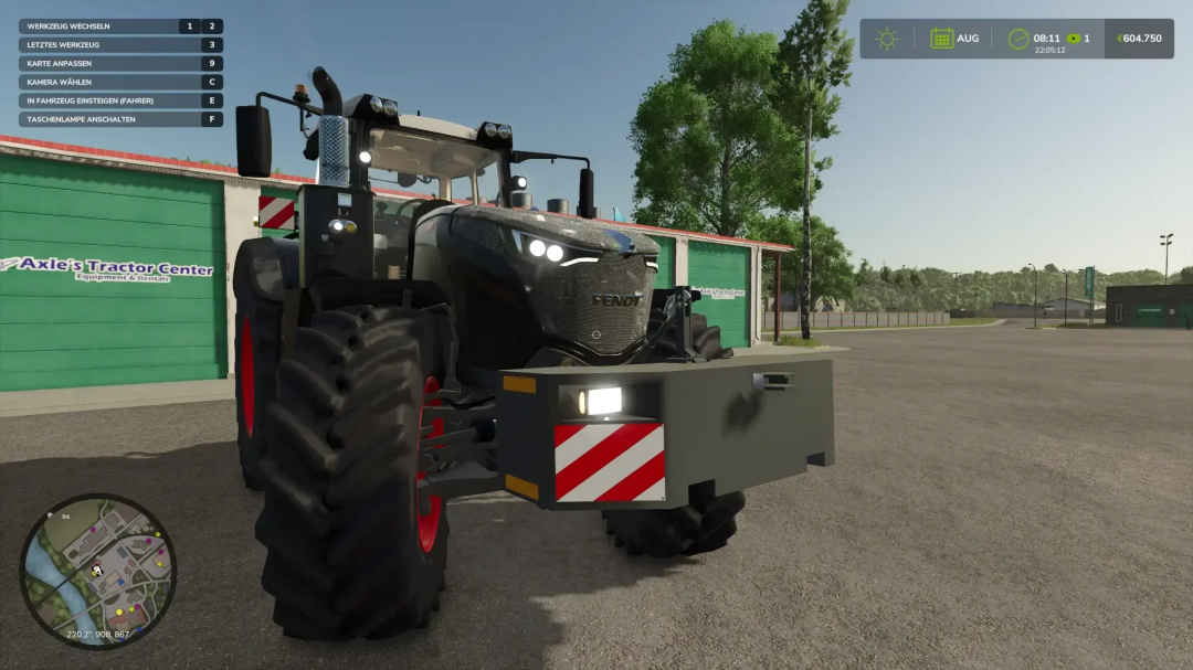 Fendt tractor with Landkracht Front Weight mod in Farming Simulator 25 at Axle's Tractor Center.