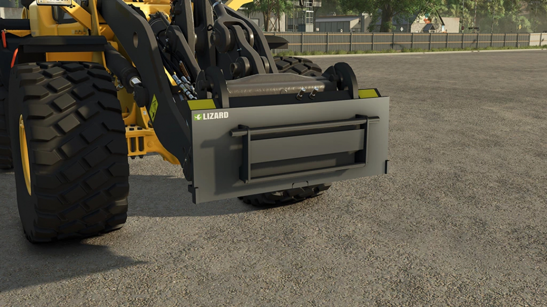 Close-up of the Lizard Wheel Loader Adapter mod in FS25, showcasing detailed machinery parts.