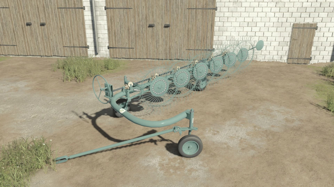 FS25 mod PZK 7/6/5 Pack v1.0.0.0 depicting agricultural machinery near a barn.