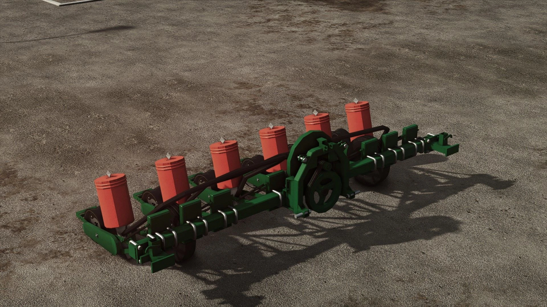 SPC-6 v1.0.0.0 mod for Farming Simulator 25, featuring a green and red agricultural implement on a dirt ground.