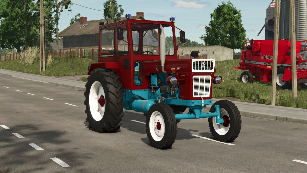 UTB 650 VMR tractor mod in FS25, parked on a rural road, showcasing vintage design.