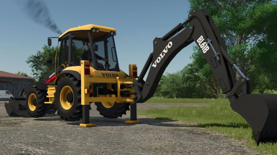 Volvo BL61B backhoe mod in FS25, showcasing realistic machinery in Farming Simulator 25 mods.