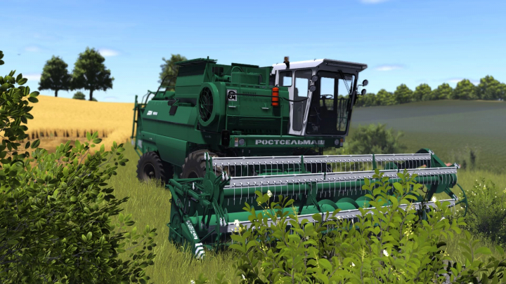 fs25-mods, FS25 mod Don 1500 v1.0.0.0 showcases a green combine harvester in a wheat field.