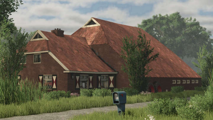 fs25-mods, Farmhouse with red roof in FS25 Farmhouse Package Volume 2 mod.