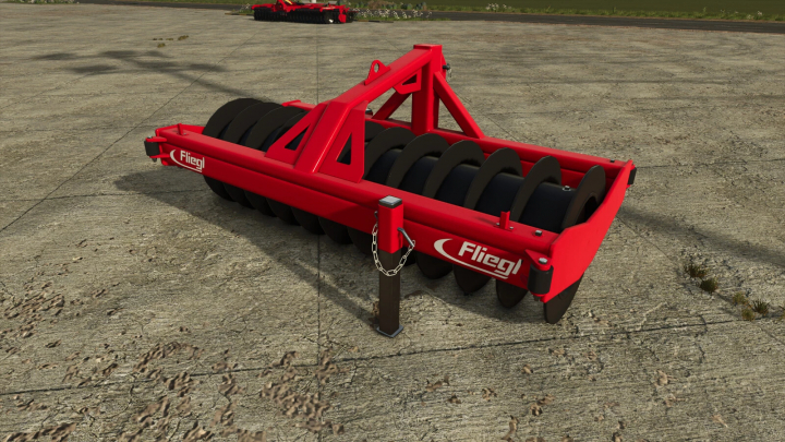 fs25-mods, Fliegl Silage Roller mod for FS25, showing red roller tool on concrete surface.