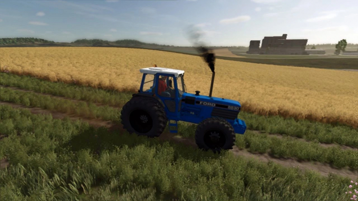 fs25-mods,  Ford 8830 tractor mod in FS25 driving through a field.