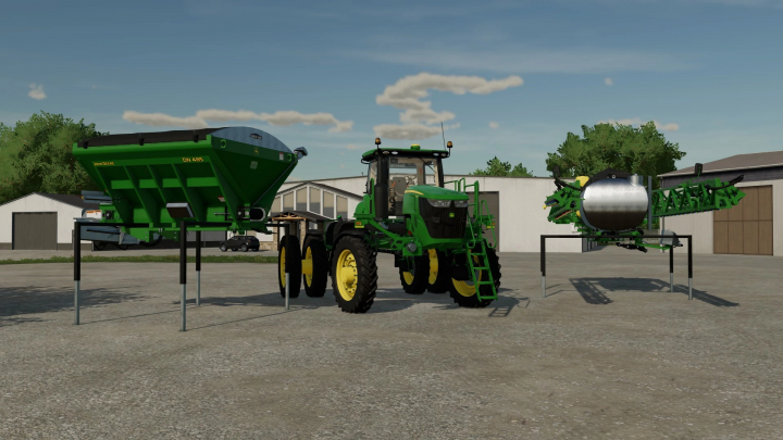 fs25-mods, FS25 mods, John Deere 4045R Spreader/Sprayer v1.0.0.0 in Farming Simulator 25, parked on a farmyard.