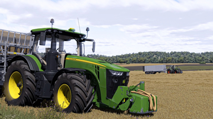 fs25-mods, John Deere 8R Series 2014 tractor mod in FS25 on a farm field.