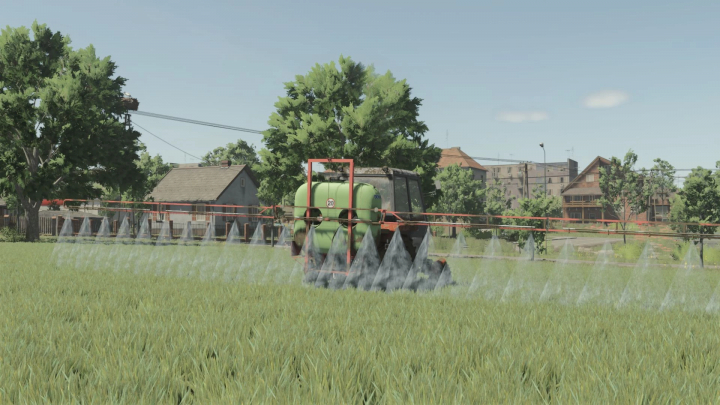 fs25-mods, FS25 mod KFMR Krukowiak Optimal 400/12/MIX spraying crops in a field