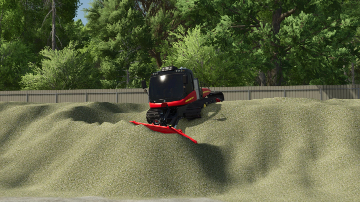 fs25-mods,  Prinoth Leitwolf in FS25 mod resting on a large silage pile.