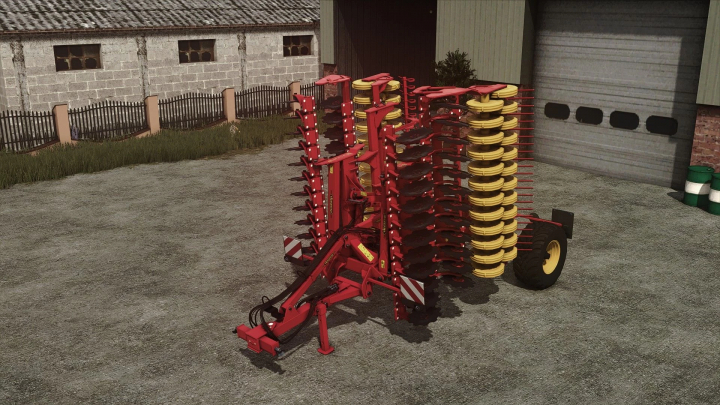 fs25-mods, Väderstad Carrier XL 625 mod for FS25, shown parked outside a building in Farming Simulator 25.