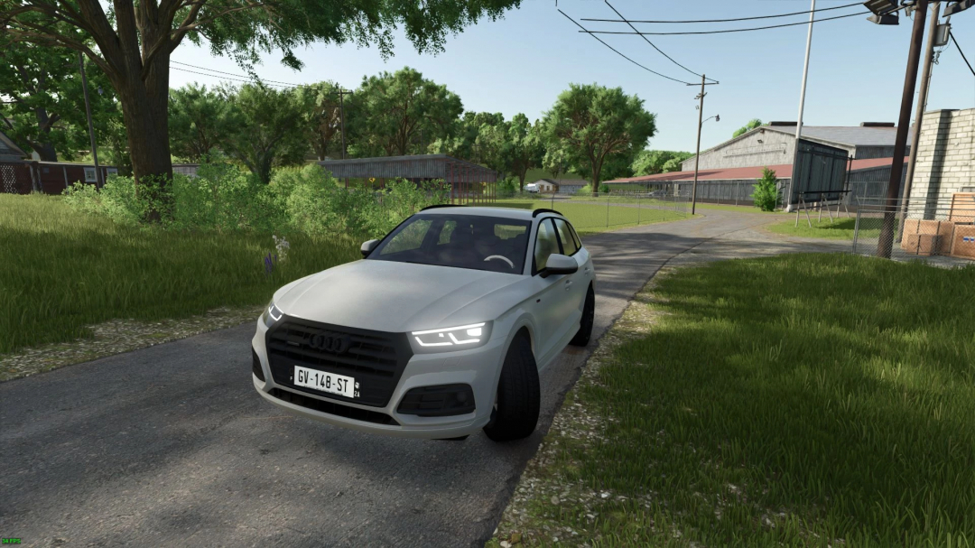 Audi Q5 T.F.S.I. 2020 mod in Farming Simulator 25, parked on a rural road.