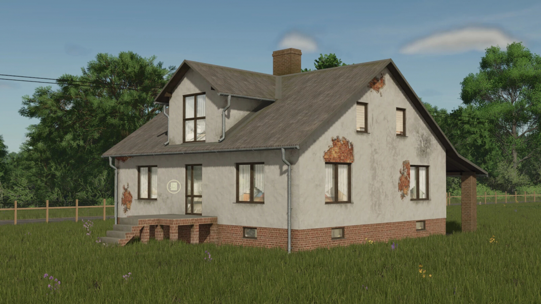 Elegant House mod for FS25 showing a rustic home in a grassy field.