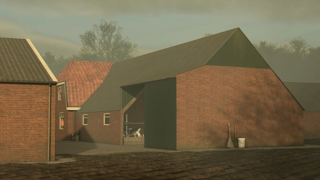 Farmhouse and barn from FS25 mods Farmhouse Package Volume 2 in Farming Simulator 25.