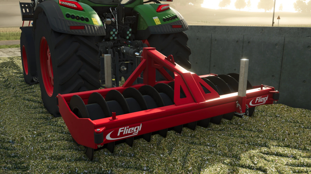 Fliegl Silage Roller v1.0.0.0 attached to a tractor in Farming Simulator 25