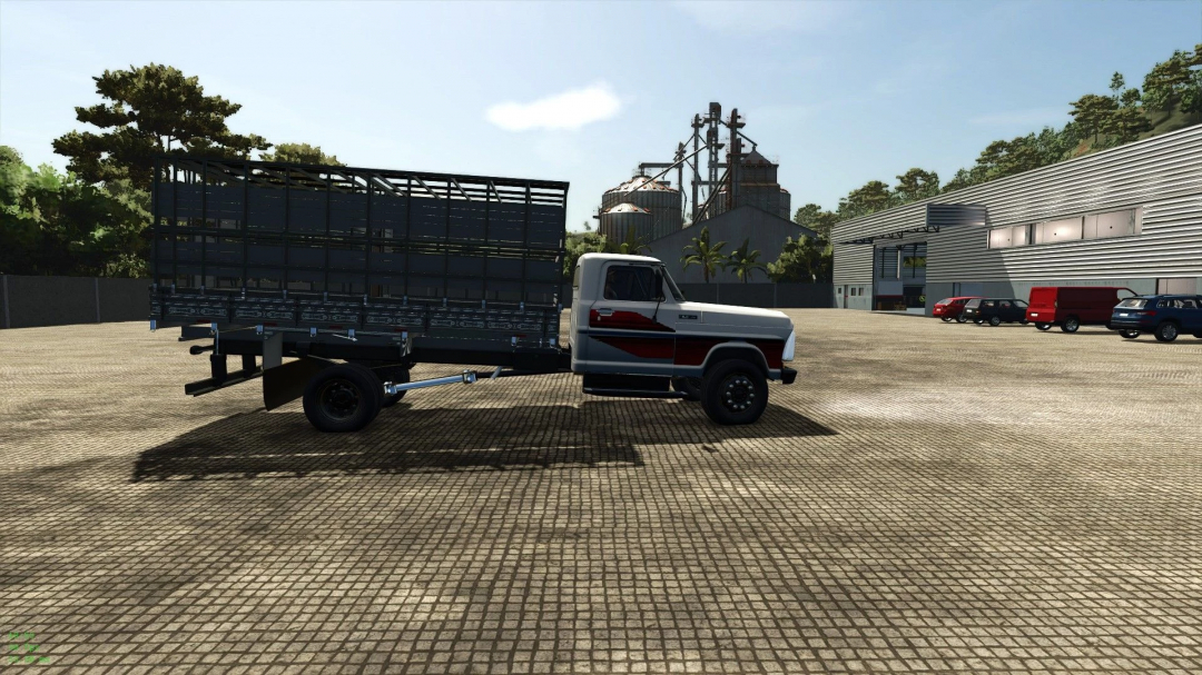 Ford F-4000 mod for FS25 in an industrial setting, showcasing farming simulation features.