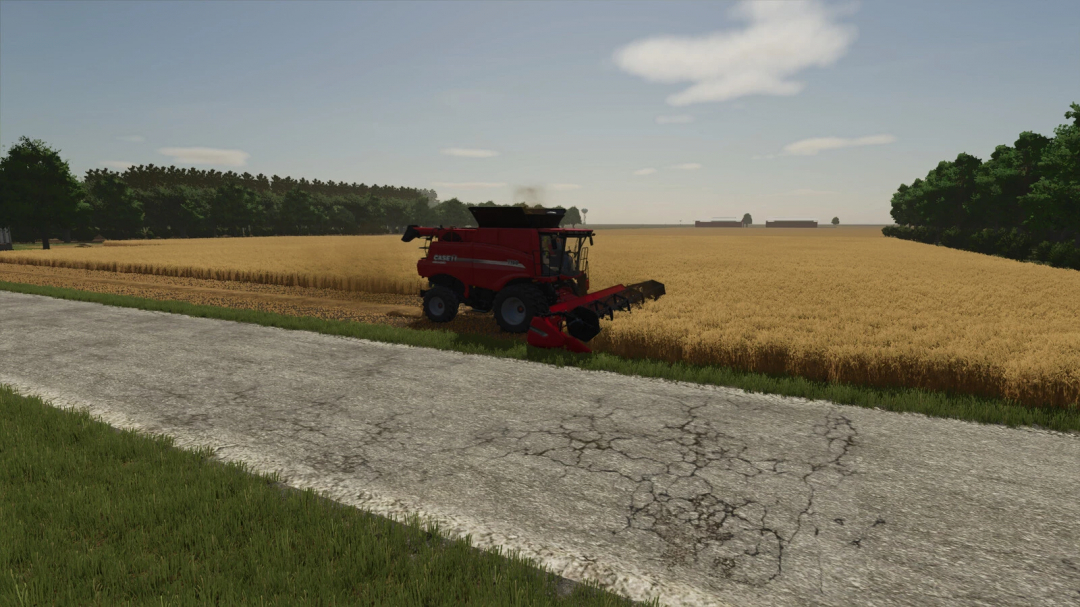 Combine harvester on a wheat field in Frankenmuth Farming Map, FS25 mod.