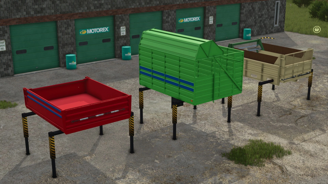 Swap bodies for IFA W50 mod in FS25, featuring red, green, and tan variants.