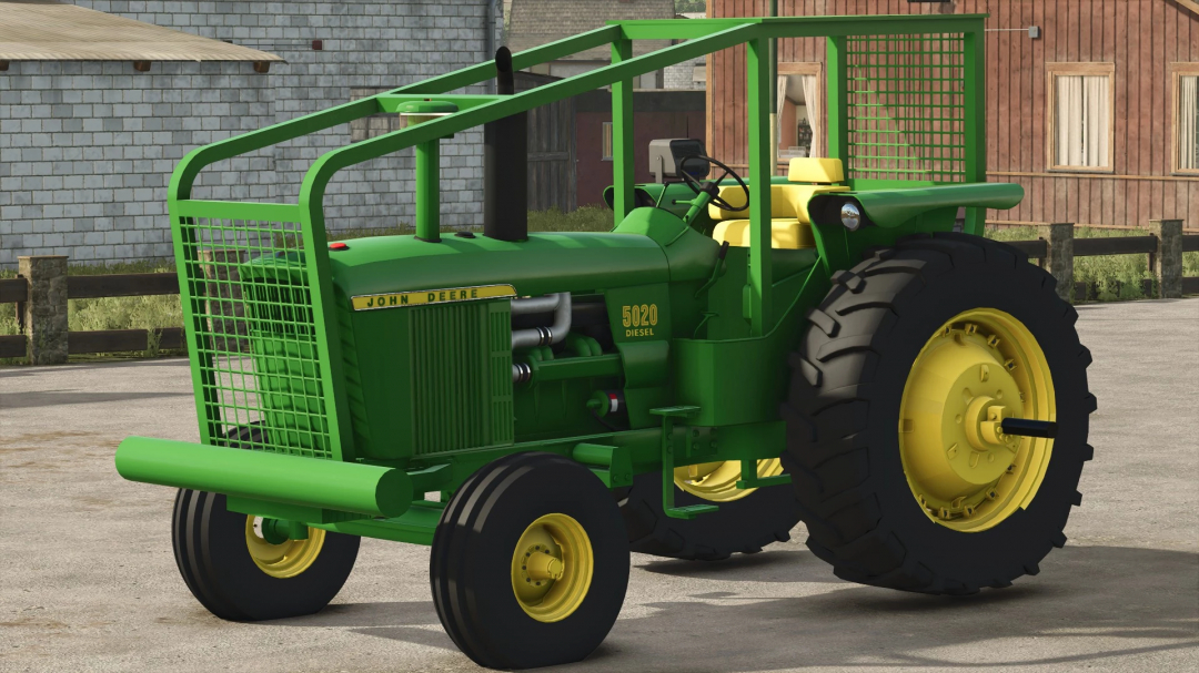 FS25 John Deere 5020 tractor mod in Farming Simulator 25, showcasing green and yellow design.