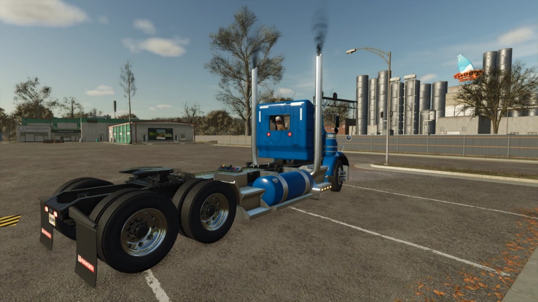 FS25 mod Kenworth T800 Rework v1.2.0.0, a blue truck parked in a farm setting in Farming Simulator 25.