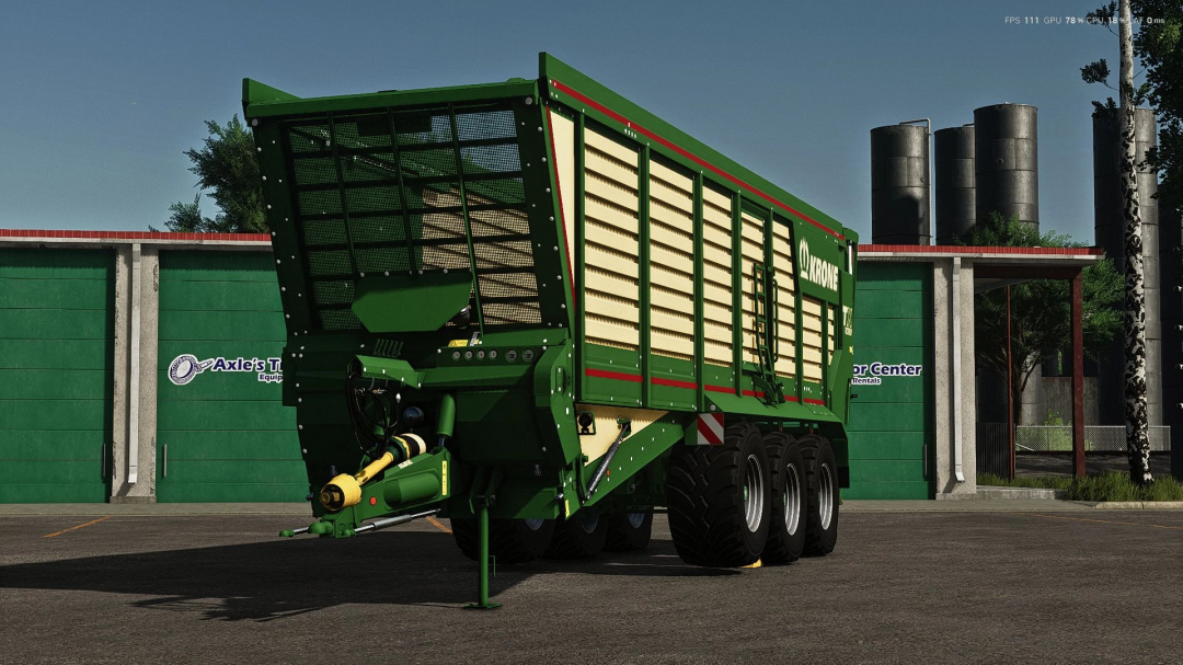 Krone TX 560 trailer in Farming Simulator 25 mod, parked in a lot.