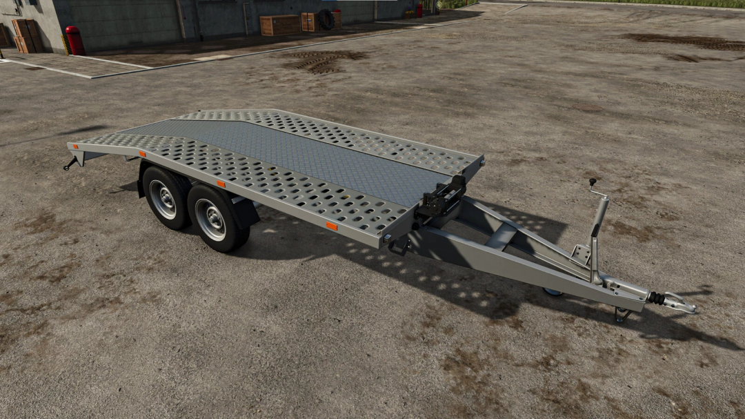 FS25 mod Lizard Car Tow Trailer v1.0.0.0 on a concrete surface in Farming Simulator 25.