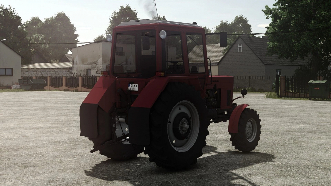 MTZ 82UK MB tractor mod for Farming Simulator 25 in a village setting.