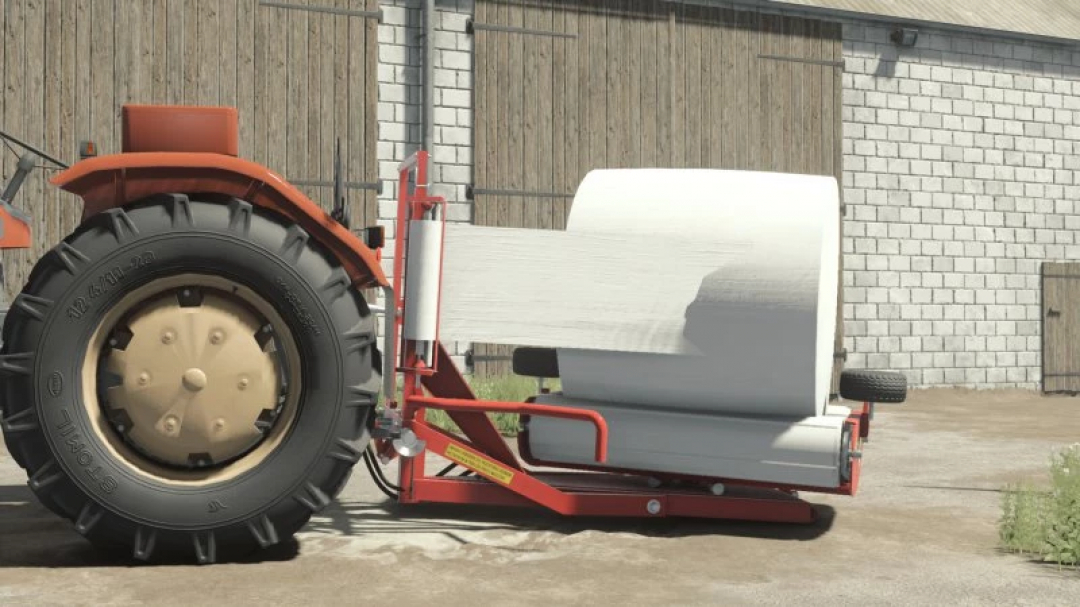 FS25 mod: Metal-Fach Z560 v1.0.0.0 baler attached to a tractor in Farming Simulator 25.