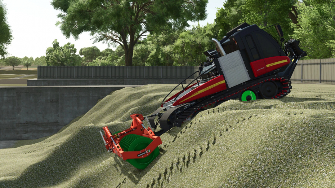 Prinoth Leitwolf mod in FS25, climbing a silage heap.