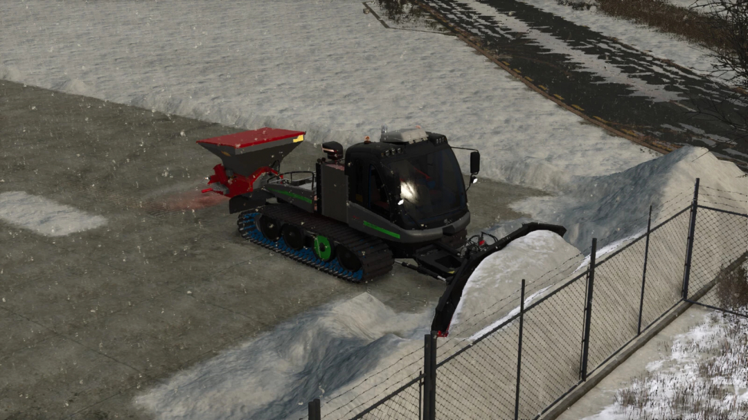 Prinoth Leitwolf snow groomer in FS25 mods clearing snow