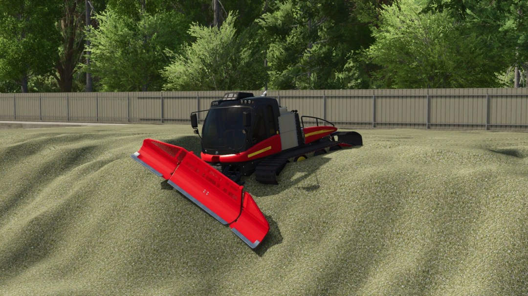 Prinoth Leitwolf Pack mod for FS25 showcasing a snow groomer on a silage pile.