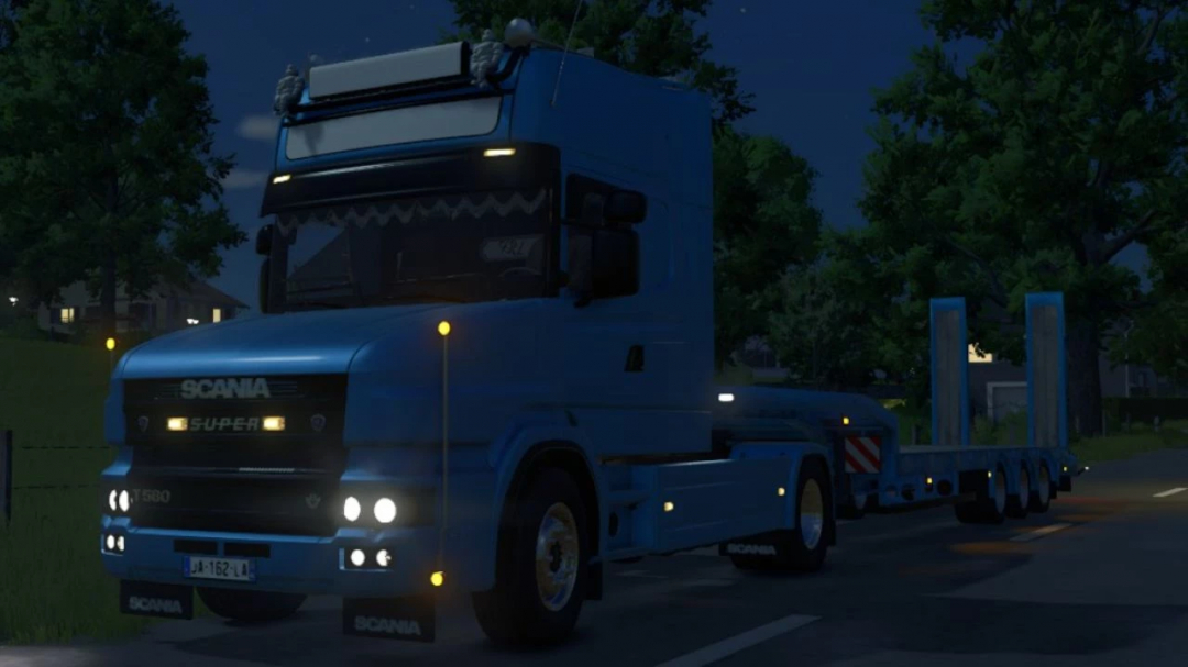 FS25 mod Scania T v1.0.0.0 truck at night in Farming Simulator 25.