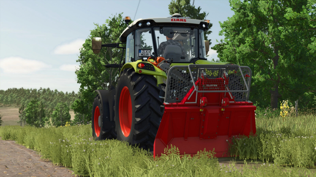 Tractor with Tajfun DVG 2x55 AHK in Farming Simulator 25, displaying FS25 mods.