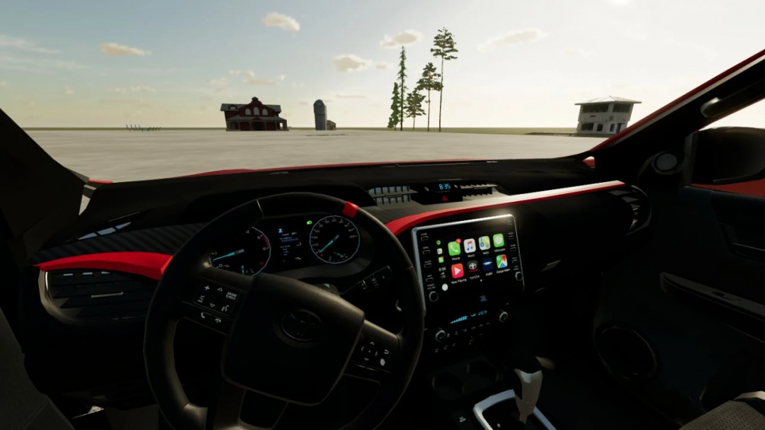 Interior view of Toyota Hilux 2022 mod for FS22, showcasing dashboard and digital display in Farming Simulator 22.