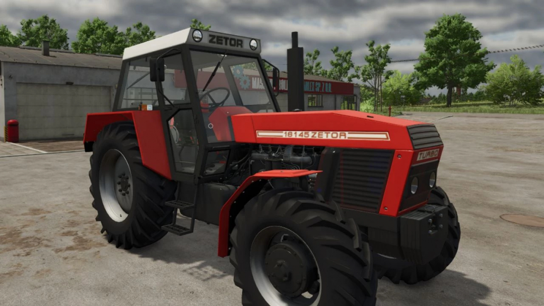 Zetor Crystal 16145 tractor mod for FS25, featuring a classic red design parked in a farm environment.