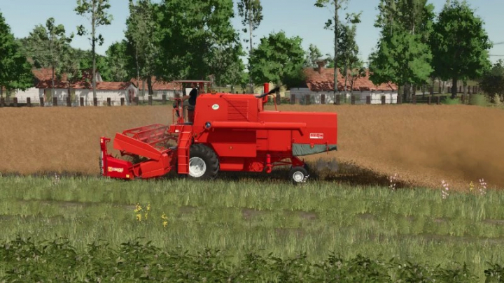 fs25-mods,  FS25 mods: Red Bizon Z056 harvester working in a field in Farming Simulator 25.