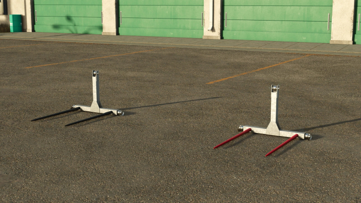 fs25-mods,  FS25 mod Fliegl Bale Transportcross v1.0.0.0 showing bale handling attachments on concrete surface.