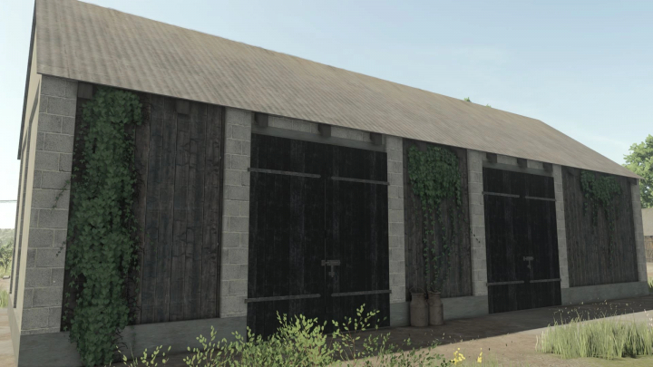 fs25-mods, FS25 mod Polish brick barn with ivy-covered walls, depicting rustic architecture in Farming Simulator 25.