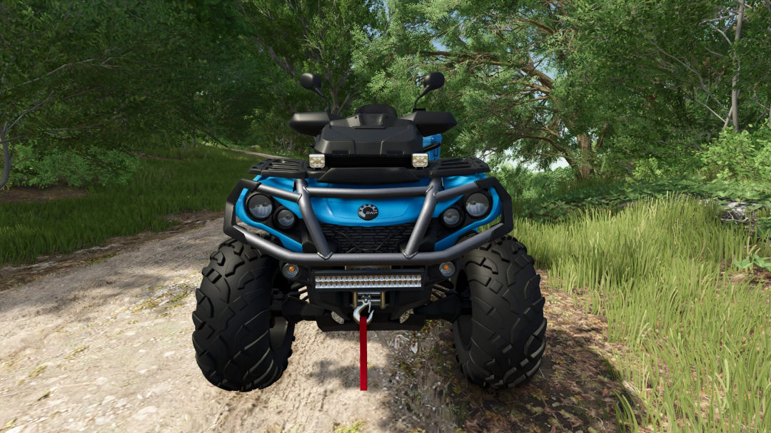 Front view of the 2022 Can-Am Outlander 1000 ATV mod for FS25, showcasing its rugged design in a forest setting.