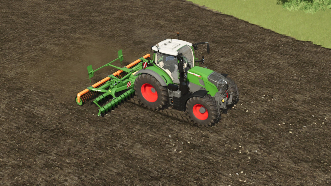 FS25 Amazone Catros 6002 mod with tractor on field