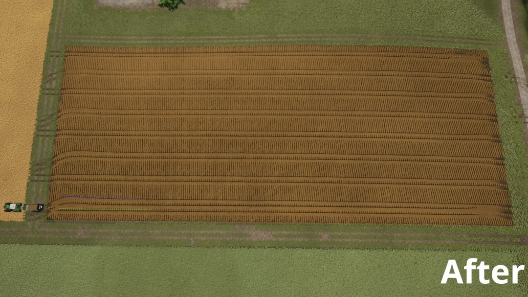 FS25 mod Better Animal Waste Products v1.0.0.0 shows an aerial view of a neatly plowed field labeled 'After'.