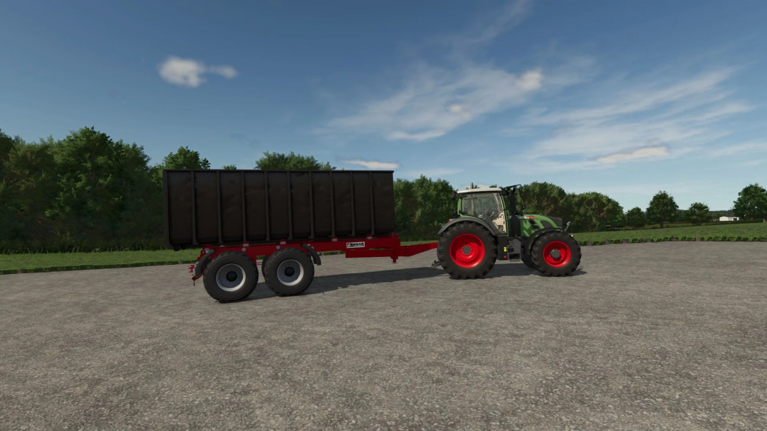 FS25 mods - BigAB Pack v1.0.0.0 features tractor with trailer attachment on gravel surface.