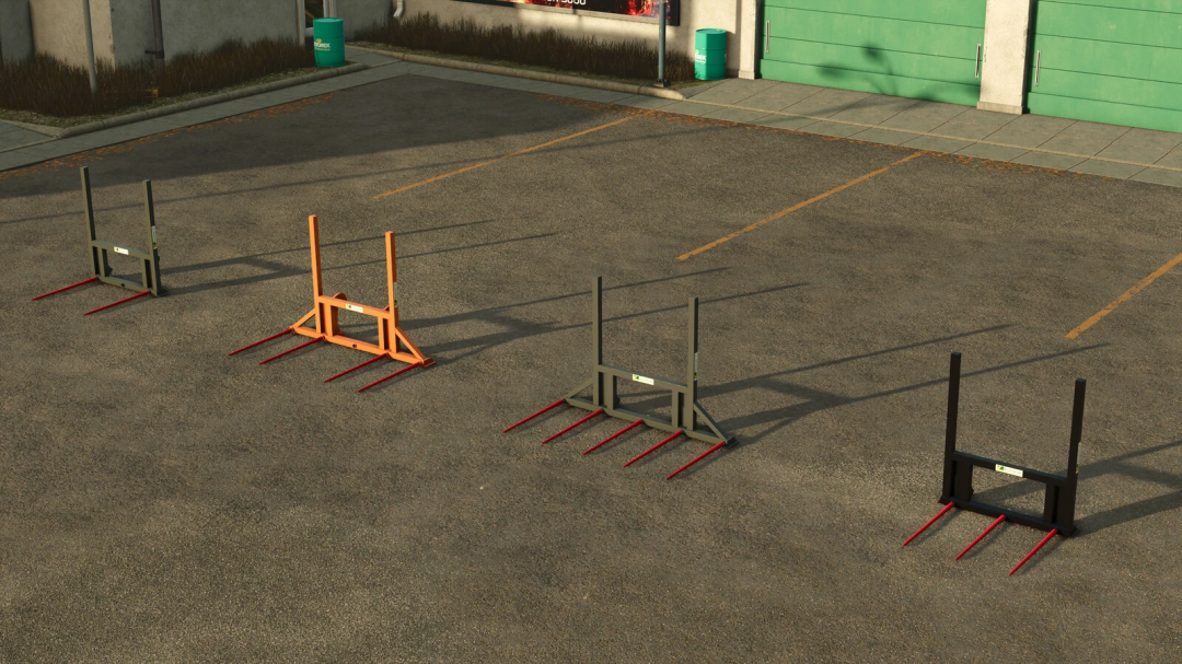 FS25 mods: Bressel And Lade B11 Balefork in parking lot, Farming Simulator 25.