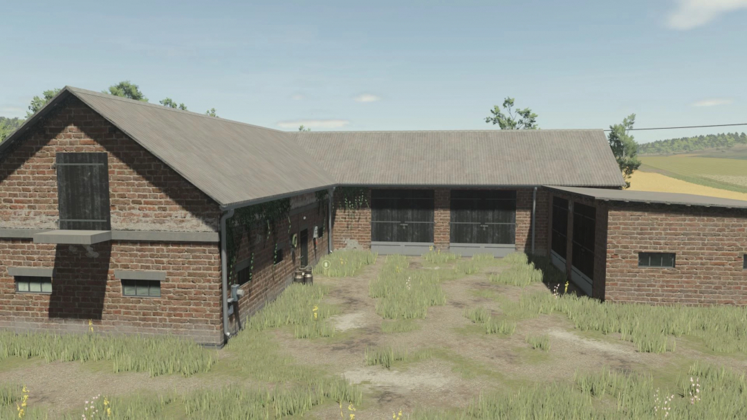 Brick barn structure in FS25 mods Building With Cows v1.0.0.0.