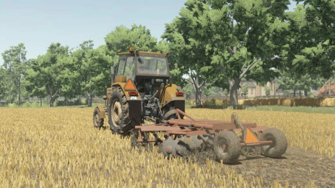 FS25 mods: A tractor using Disc Harrow 2.7m v1.0.0.0 in a field, part of Farming Simulator 25 mods.