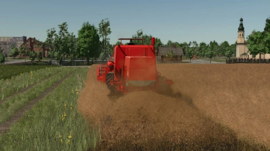 Bizon Z056 harvester working in a field in Farming Simulator 25 mod.